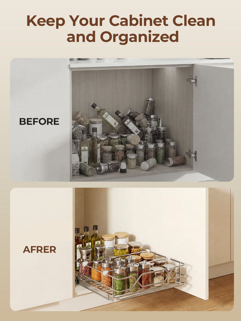 FOHERE Pull Out Cabinet Organizer 11.6" x 21", Slide Out Cabinet Organizer for Kitchen Organizers and Storage, Slide Out Drawers for Kitchen Cabinets
