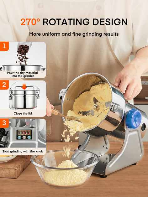 Grain Mill Grinder Electric 2500g, Swing Herb Mill Grinder for Dry Spice Herbs