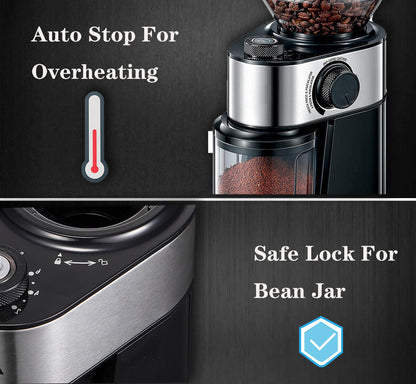 Elektrische Kaffeemühle mit 18 präzisen Mahlgradeinstellungen für Espresso, Filterkaffee und French Press – Verstellbare Kaffeemühle in Schwarz