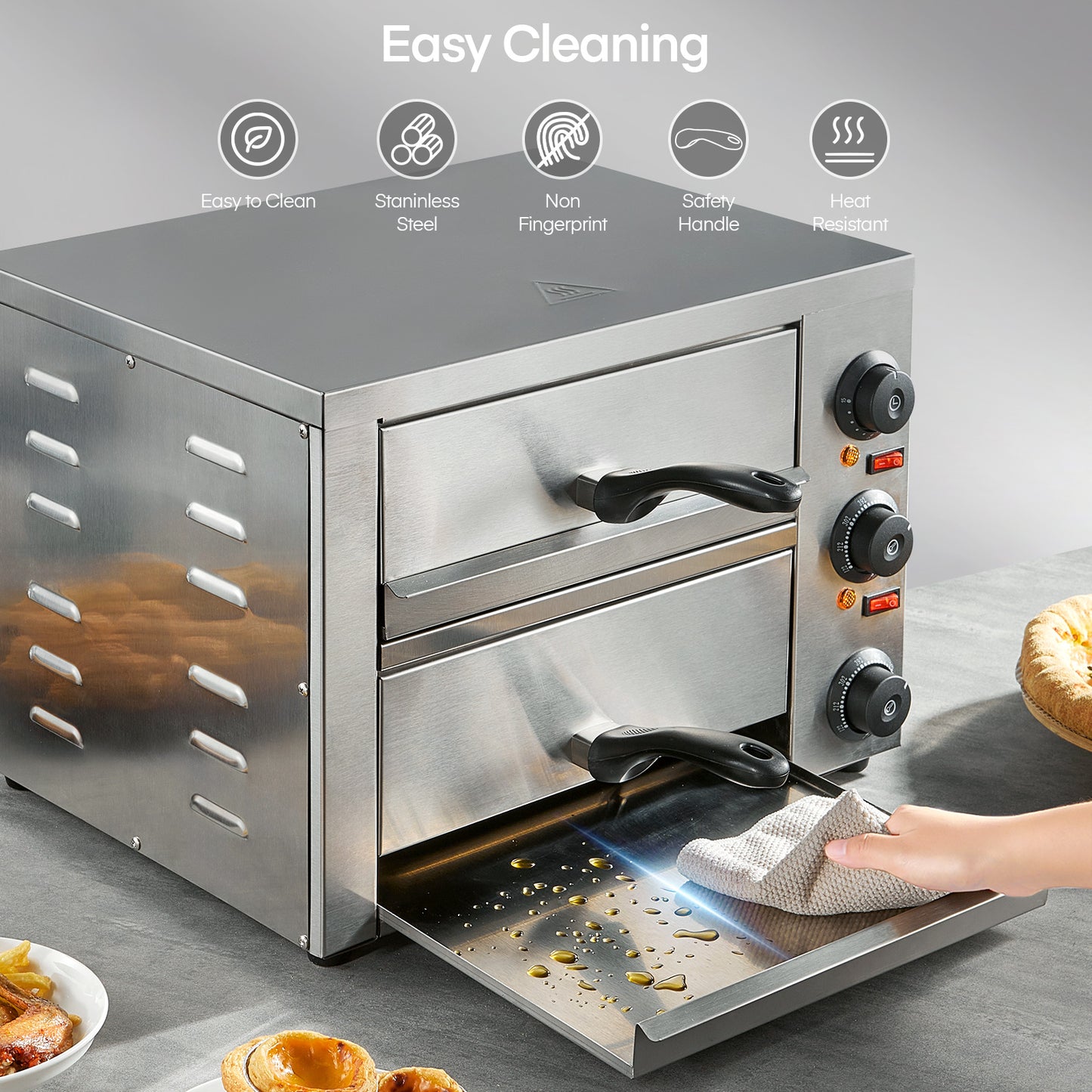 Kommerzieller Pizzaofen, 1700W, 350°C Max. Temperatur, 12 Zoll Doppeldeck, Mehrzweck-Pizzamaker für Restaurant, Zuhause, Party