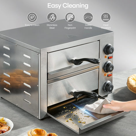 Commercial Pizza Oven, 1700W, 662°F Max Temp, 12 Inch Double Deck Layer, Multipurpose Pizza Maker for Restaurant, Home, Party