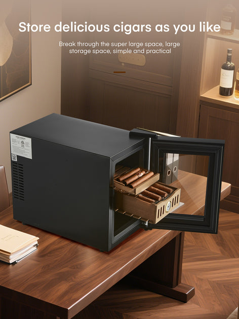 Electric Cigar Humidor for 140 Cigars, 17L Cigar Cabinet with Temperature Control, Spanish Cedar Wood Shelves, Digital Hygrometer, Gift for Men