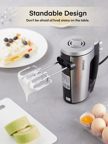 Handrührgerät elektrisch 6 Geschwindigkeiten 300 W Turbo Küchen-Handmixer Selbstkontrollierende Geschwindigkeit Edelstahl für einfaches Schlagen von Teig, Sahne, Kuchen