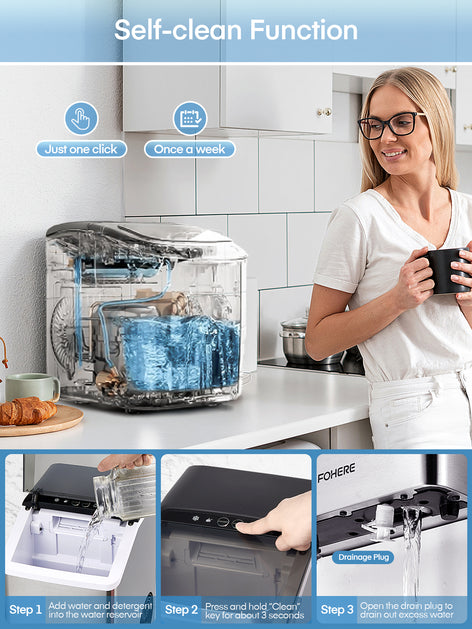 FOHERE Nugget Ice Maker Countertop, 38 Lbs In 24Hrs, Chewable Pellet Ice Cubes, Self-Cleaning Ice Machine, Stainless Steel Housing, Portable Ice Maker Machine With Ice Scoop & Basket For Home/Kitchen