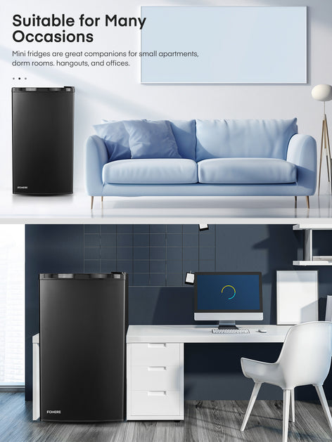 Mini Fridge with Freezer for Bedroom, 3.2 Cu. Ft Refrigerator for Home, 31"D x 18"W x 19"H, Black