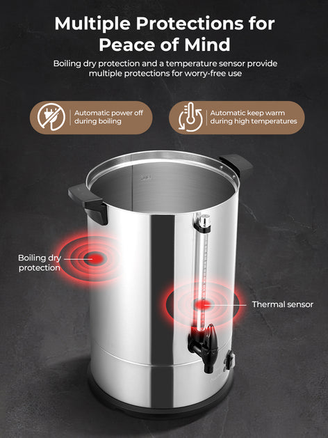 Coffee Maker 150 Cups Commercial, Coffee Urn 15 L/3.96 Gal Electric Hot Beverage Dispenser with Dripless Faucet, 1500W Power Quick Brew, Stays Hot for Coffee & Beverage, Catering, Party