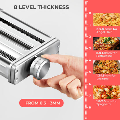 FOHERE 3 In 1 Pasta Maker Attachment for Kitchen Aid Stand Mixer, 7-Level Thickness Adjustable Pasta Roller Attachment for Fettuccine and Linguine