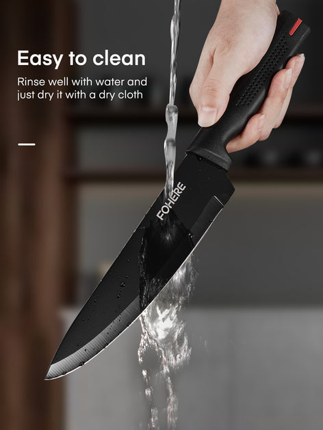 FOHERE 13 Pieces Knife Set with Block, Stainless Steel Knive Sets for Kitchen with Built-in Sharpener Sharp Kitchen Knife Block Set with Anti-slip Handle Rust Resistant, Black