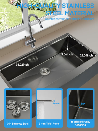 36 Zoll Küchenspüle zum Einbau, 304 Edelstahl Topmount Einzelbecken mit Spülbecken-Zubehör, Einzelbecken-Sets für Küche, Arbeitsplatz und Bar