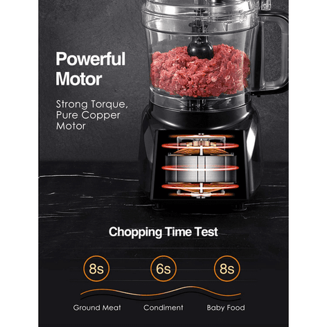 Food Processor 12 Cup, with Chopping, Slicing and Dough Attachments, Black 500W