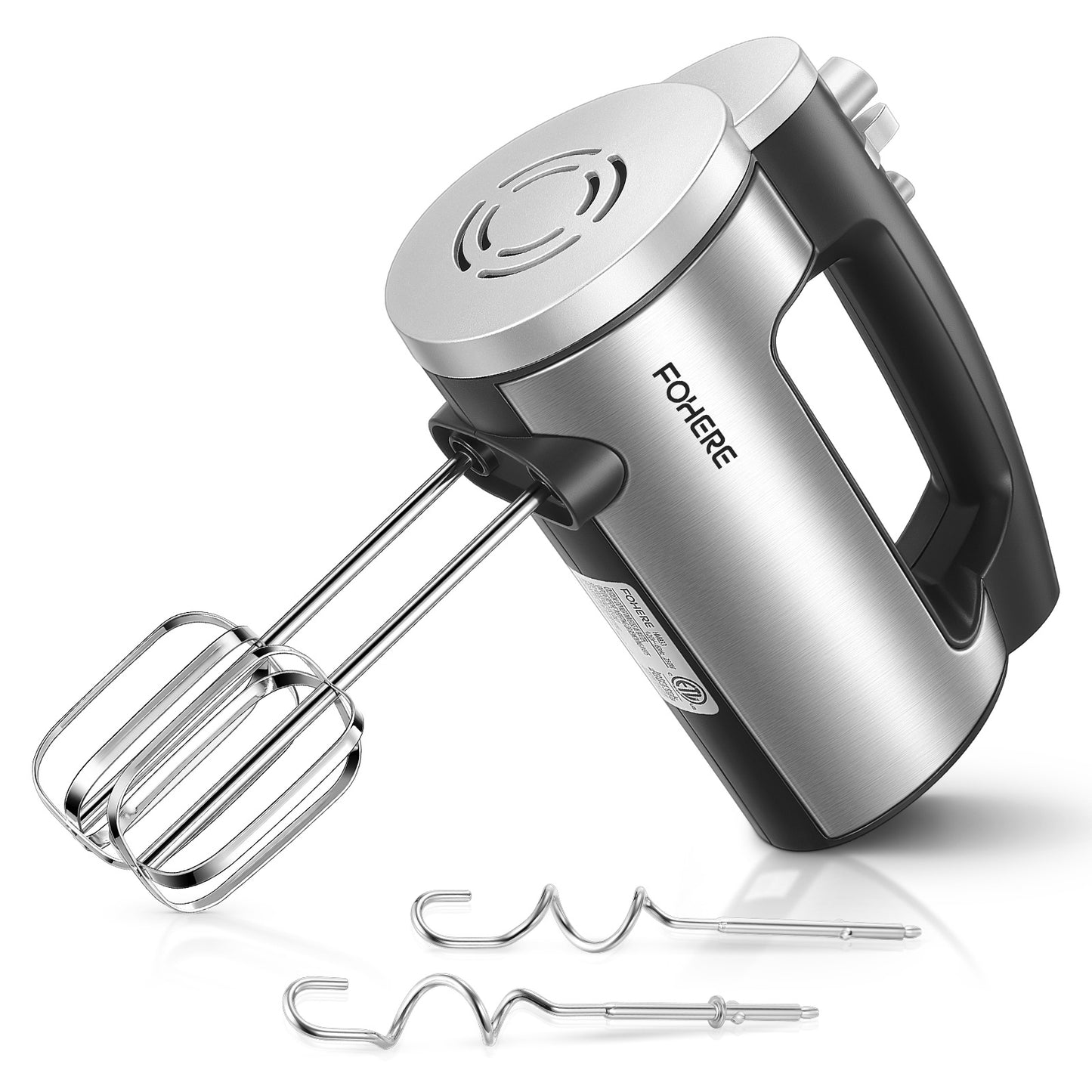 6-Gang-Handmixer mit Turbo-Boost, Küchen-Stabmixer zum Schlagen von Speisen, Eierschläger inklusive 3 Aufsätzen, Silber
