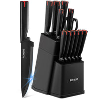 Knife Set with Block 13 Pieces Stainless Steel Knive Sets for Kitchen with Built-in Sharpener Sharp Black Kitchen Knife Block Set with Anti-slip Handle,Black
