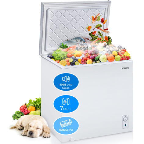 Deep Freezer 7 Cubic Feet, Chest Deep Freezer with 3 Removable Storage Baskets, Compact Small Freezers