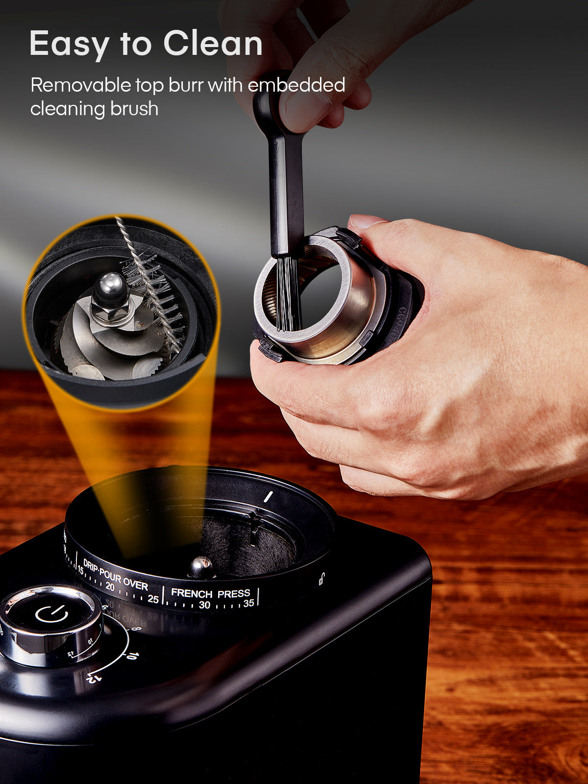 Antistatischer konischer Kaffeemühle FOHERE Verstellbare Gratschleifmaschine mit 35 präzisen Mahlgradeinstellungen, 2-12 Tassen-Timer, für Espresso, Filterkaffee, French Press, Schwarz