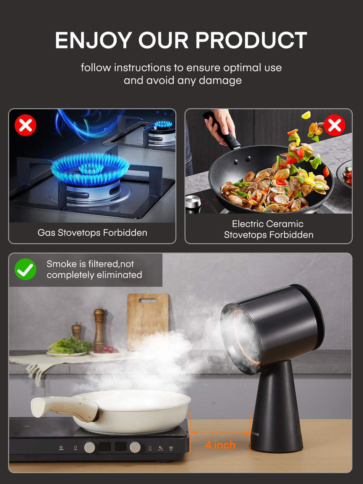 Tragbare Dunstabzugshaube, 3 Stufen mit Doppelfilter, für Wohnmobile, Hot Pot Kochen, Grillluftreiniger
