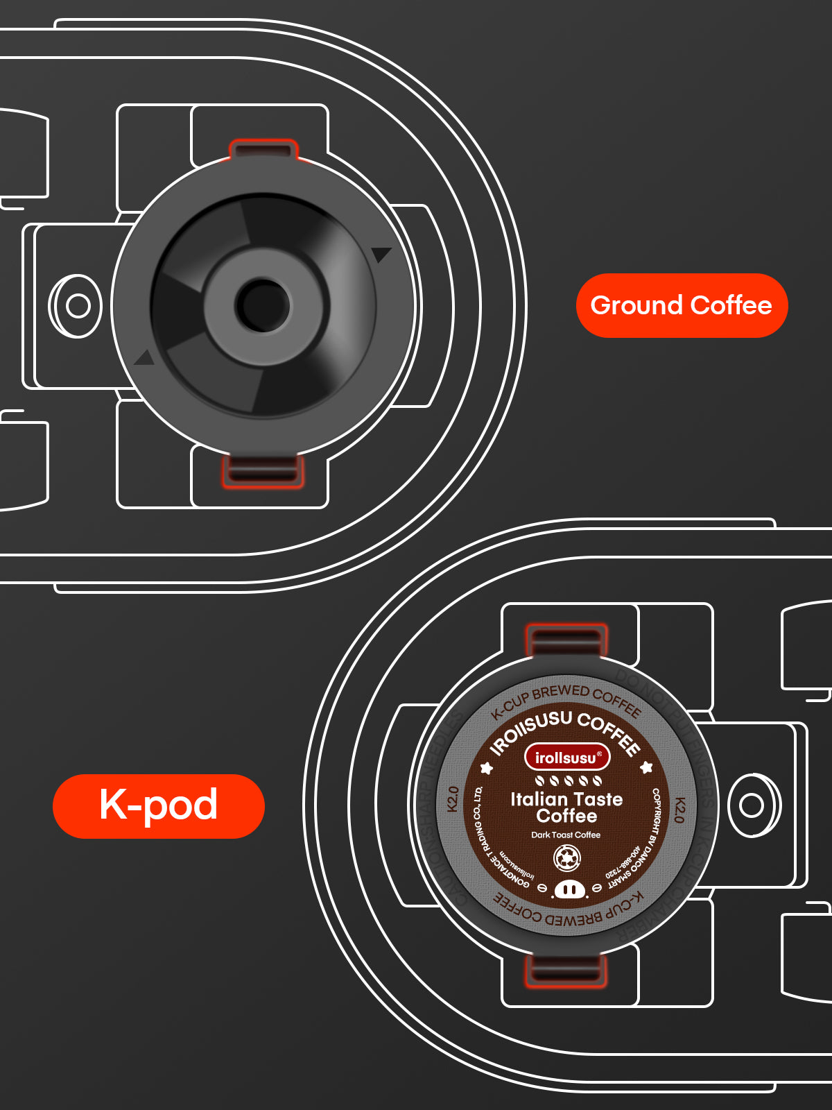FOHERE Kaffeemaschine, Einzelportion, Eiskaffee und heißer Kaffeezubereiter für K-Pods & gemahlenen Kaffee