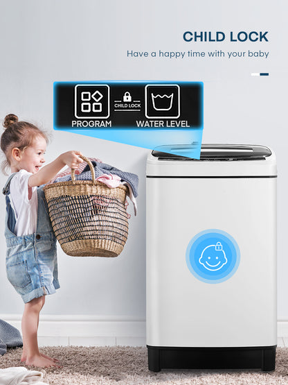 Vollautomatische Waschmaschine, FOHERE 1.5Cu.Ft 11lbs Fassungsvermögen tragbare Maschine, 8 Programme 10 Wasserstände Energiesparende Toplader-Waschmaschine für Apartment Wohnheim