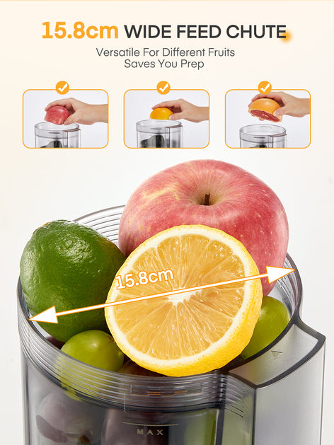 FOHERE Citrus Juicer Electric, Hand-Free Orange Juicer Machine with 2 Interchangeable Cones, Automatic Juice Squeezer for Orange, Lemon, Grape, Pomegranate, Cleaning Brush Included