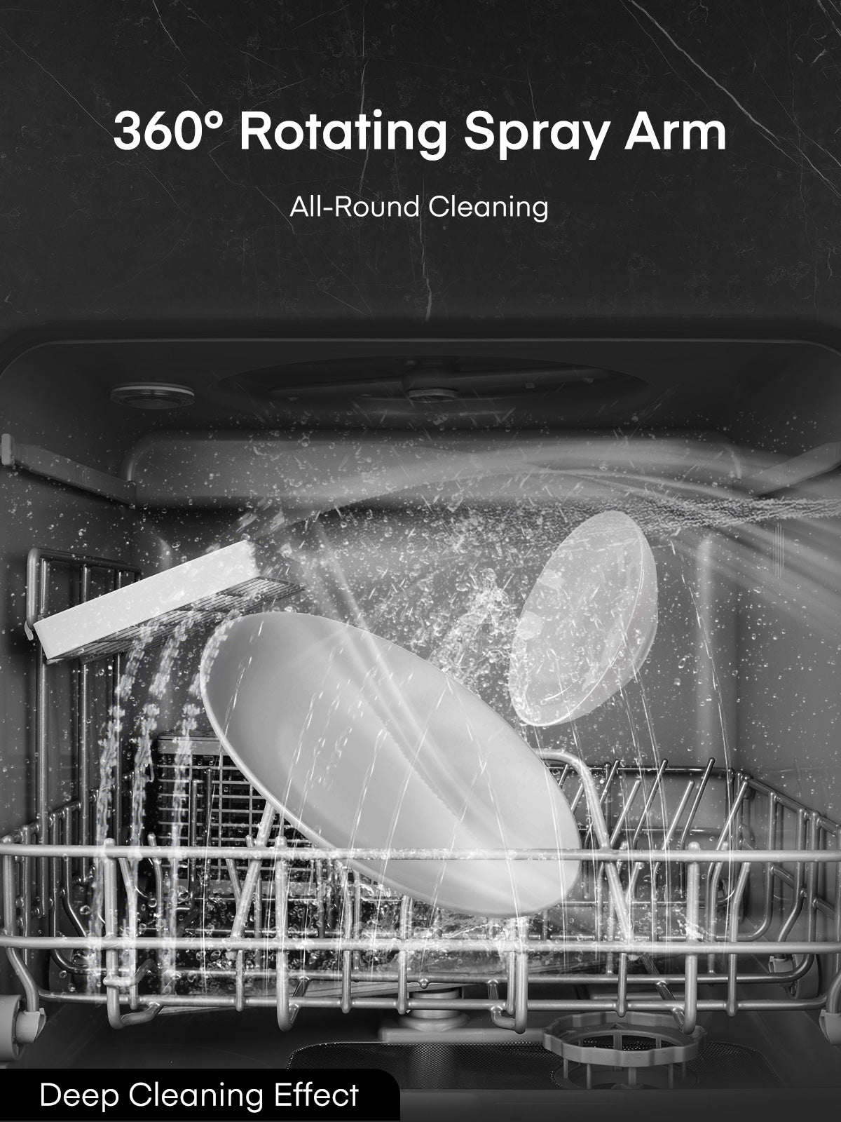 FOHERE Tragbarer Tischgeschirrspüler mit 5L integriertem Wassertank, 6 Programmen, 360° Doppelsprüharm, Hochtemperatur-, Lufttrocknungs- und Zeitsteuerungsfunktion