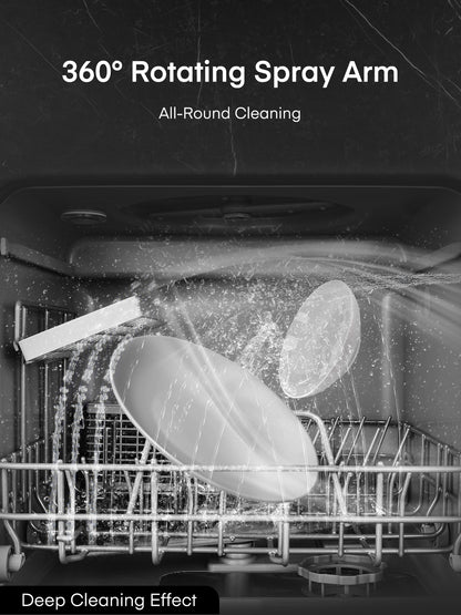 FOHERE Tragbarer Tischgeschirrspüler mit 5L integriertem Wassertank, 6 Programmen, 360° Doppelsprüharm, Hochtemperatur-, Lufttrocknungs- und Zeitsteuerungsfunktion