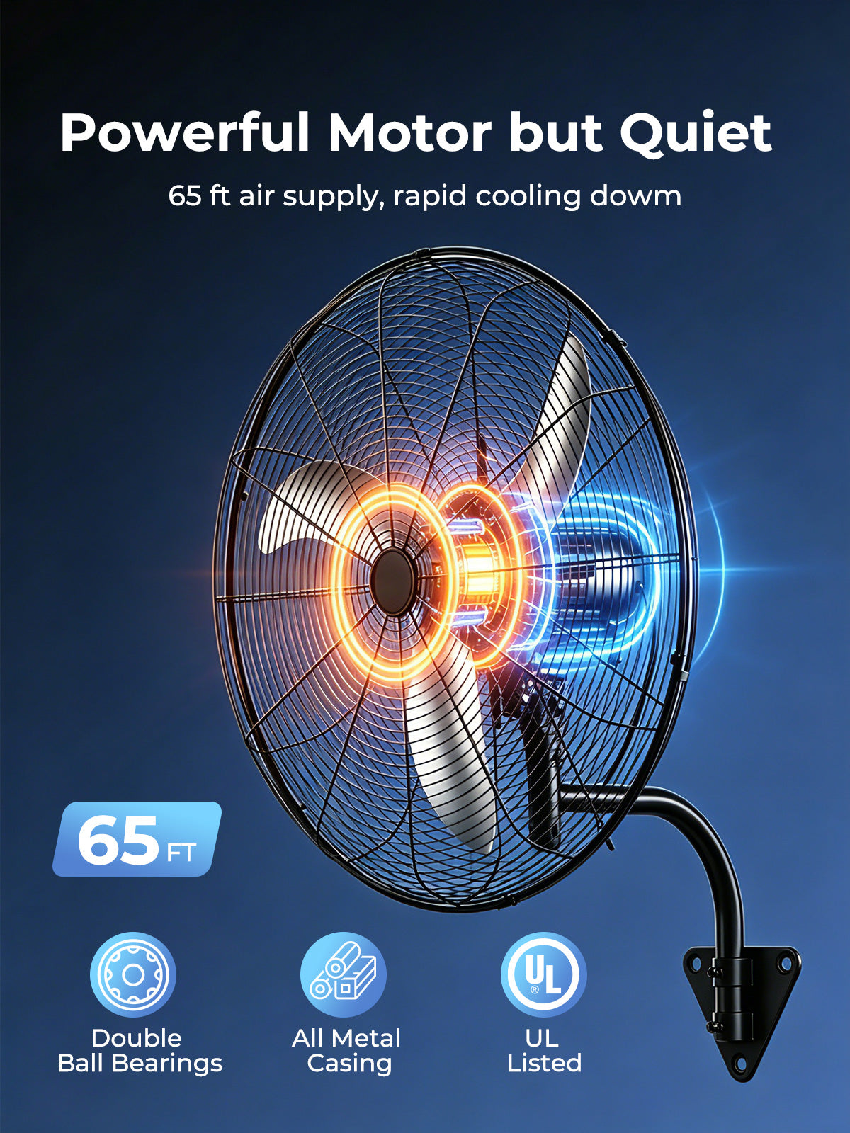 24 Inch Wall Mount Fan with Oscillation, 3-speed, IPX4 Waterproof, High-speed Industrial Wall Fan, Suitable for Garages, Homes, Warehouses Use. FOHERE