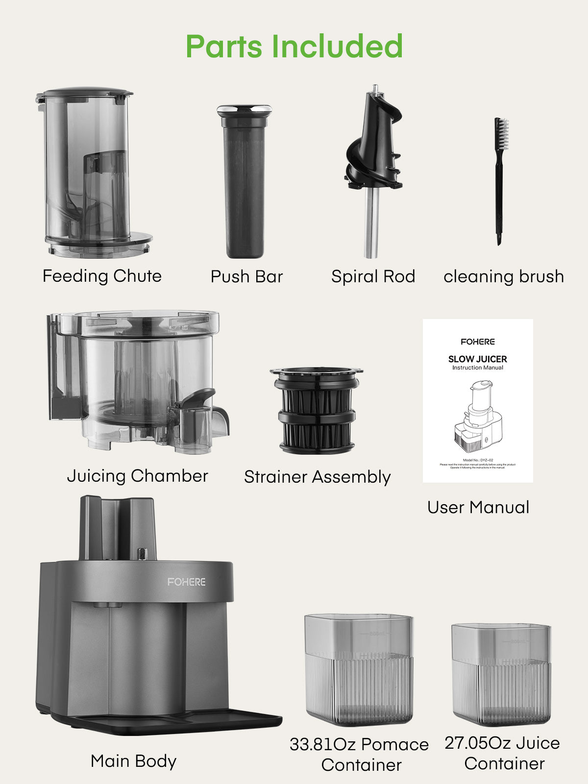 Juicer Machines Vegetable and Fruit, Fohere Cold Press Juicer Extractor Fit Whole Fruits & Vegetables with 4.72" Wide Mouth Easy to Clean, Slow Masticating Juicer with Quiet Motor, Reverse Function
