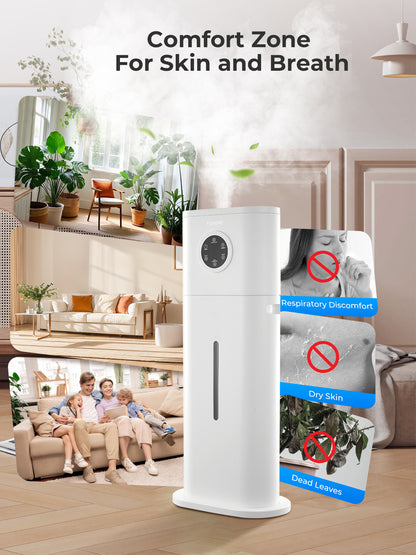 Luftbefeuchter für große Räume, 12L/3.17Gal Top-Fill Kaltnebel Ultraschall Boden-Luftbefeuchter leise für Baby und Pflanzen mit anpassbarer Luftfeuchtigkeit, Timer, Schlafmodus, Auto-Abschaltung, leise, weiß