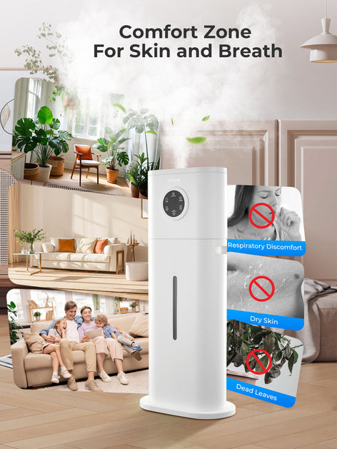 Humidifier for Large Room Home, 12L/3.17Gal Top Fill Cool Mist Ultrasonic Floor Quiet Humidifiers for Baby and Plants with Customized Humidity, Timer, Sleep Mode, Auto Shut Off, Quiet, White