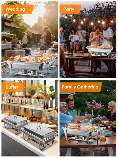 4er-Pack 9,1 Liter Chafing Dish Buffet-Set aus Edelstahl mit 4 Löffeln und Klammern, 4 klappbaren Rahmen-Tablettständern, ideal für Partys, Hochzeiten, Catering