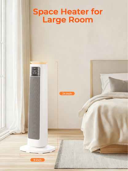 FOHERE 24" Heizlüfter für große Räume, Elektrische Heizgeräte für den Innenbereich mit Thermostat und Fernbedienung, 70° Oszillation, 12 Std. Timer, Überhitzungs- und Kippschutz, Lüfterfunktion für Zuhause, Schlafzimmer, Büro
