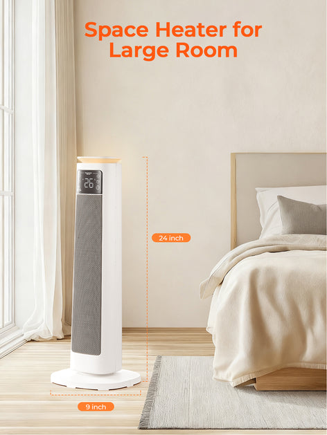 Space Heater for Large Room, FOHERE 24" Electric Heaters for Indoor Use with Thermostat and Remote, 70° Oscillation, 12H Timer, Overheat and Tip-Over Protection, Fan Mode for Home Bedroom Office