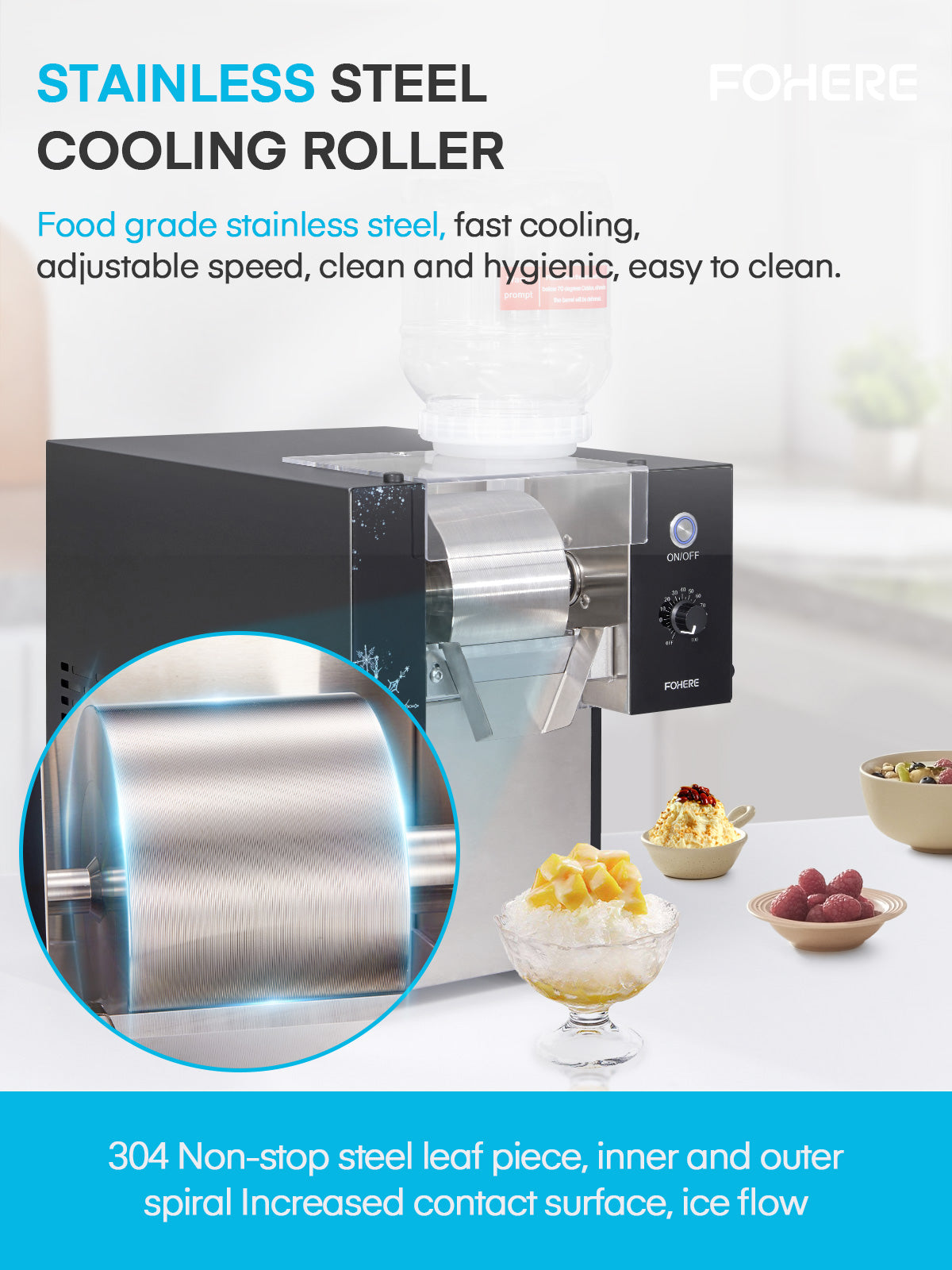 Schnee-Eis-Maschine, 80 kg/24h elektrischer Snow-Cone-Maker, lebensmittelechter Edelstahl