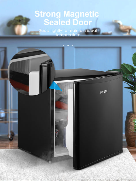 FOHERE 1.6 Cu. Ft Mini Refrigerator with Top Freezer, Single Door, 46L Capacity, Black