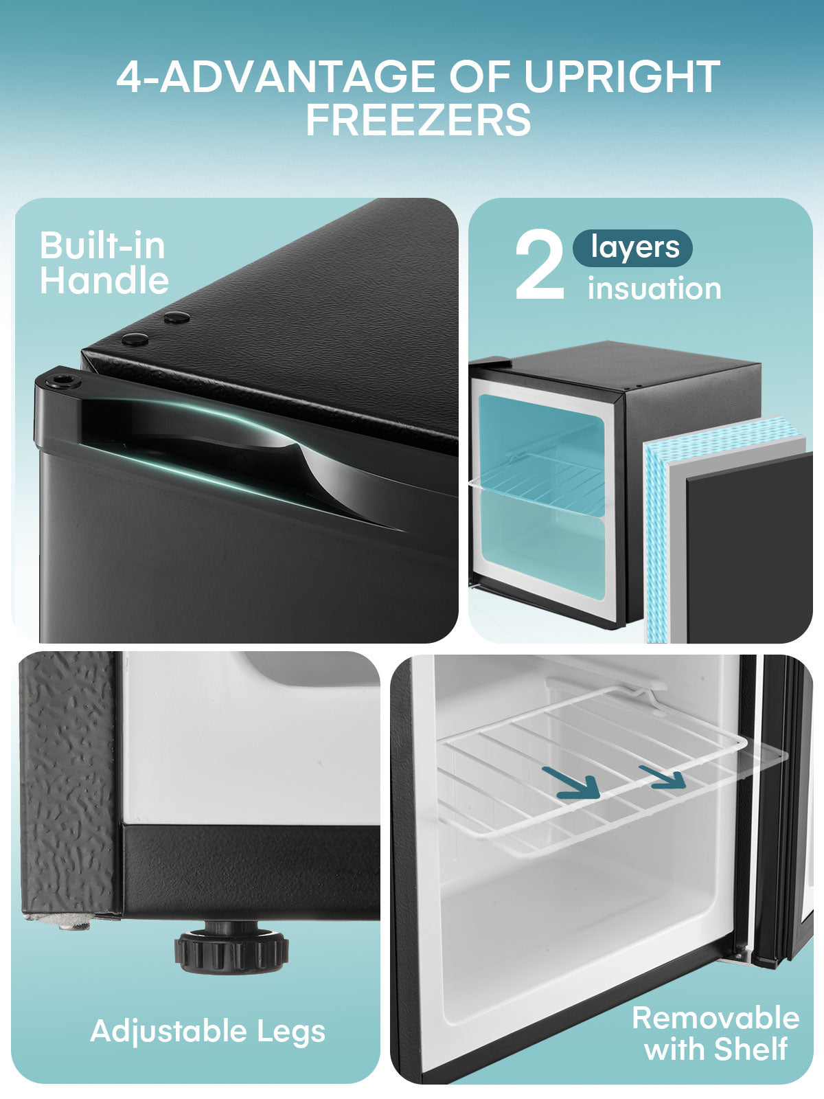 FOHERE 1.1 Cu.Ft Mini-Gefrierschrank, kompakt, stehend, mit umschlagbarer Tür, herausnehmbaren Einlegeböden, kleiner Gefrierschrank für Zuhause/Wohnheime/Wohnungen/Büro, Schwarz