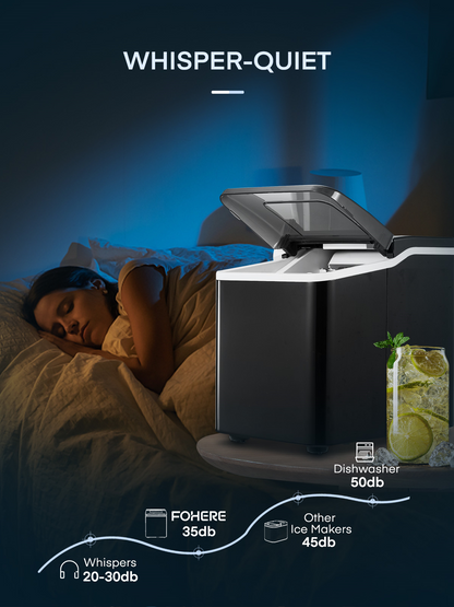 Eismaschine für die Arbeitsplatte, 9 Eiswürfel in 6 Min., 12,7 kg in 24 Std., LED-Anzeige mit Eisschaufel und Korb, tragbarer Eiswürfelbereiter für Party, Büro, Bar, Wohnmobil, FOHERE (29 x 22 x 30 cm)