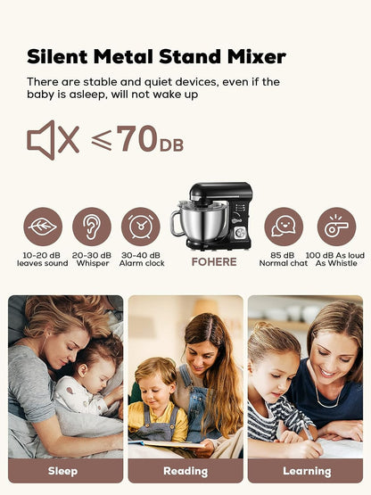 5,5QT Küchenmaschine elektrisch mit Doppelknethaken, Schneebesen & Rührbesen, 6+ P Geschwindigkeits-Kippkopf-Mixer, Spritzschutz für Hausmannskost, Spülmaschinenfeste Edelstahl-Schüssel mit Griff, Schwarz