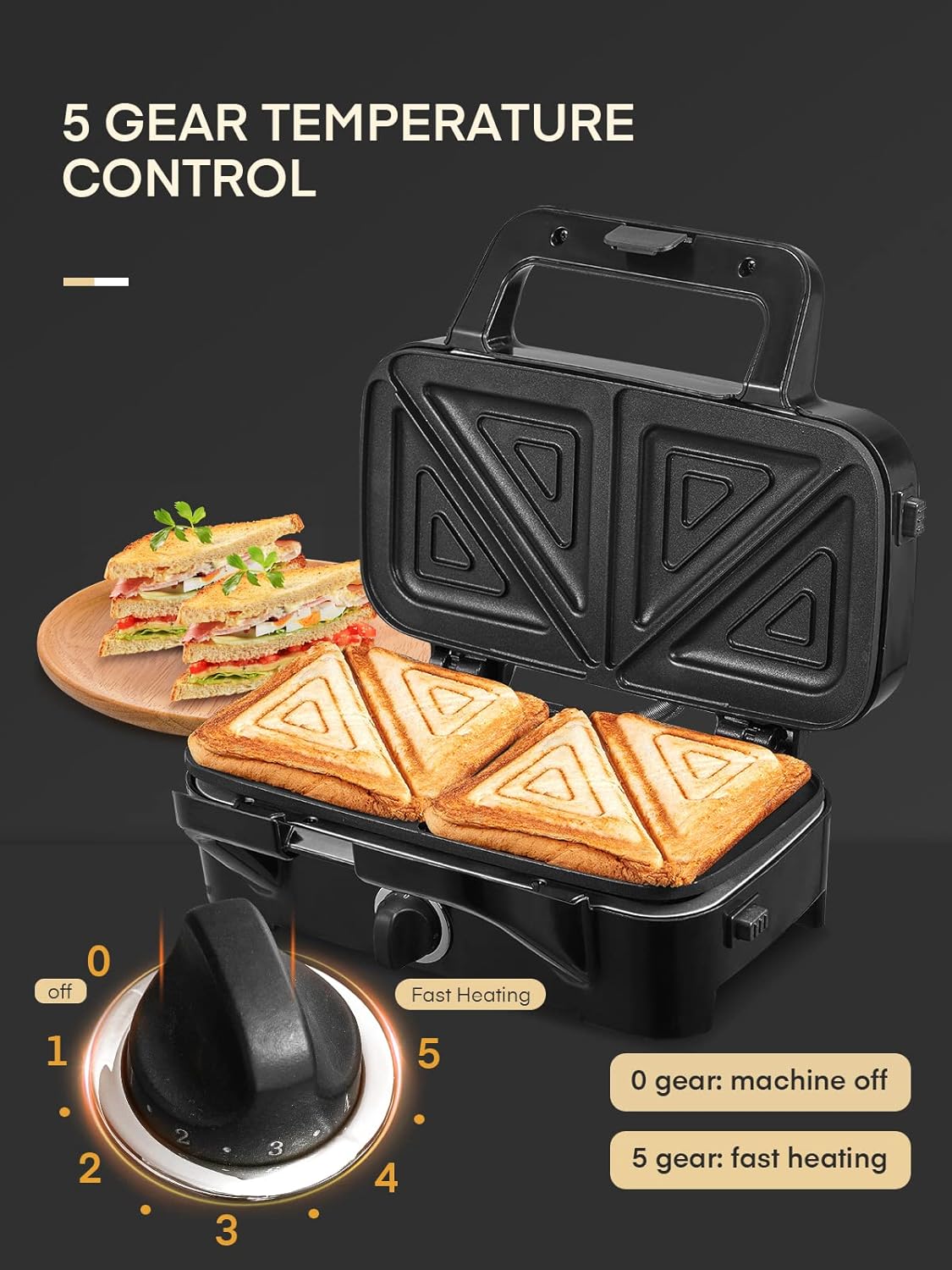 FOHERE Waffle Maker 3 in 1 Sandwich Maker 1200W Panini Press With