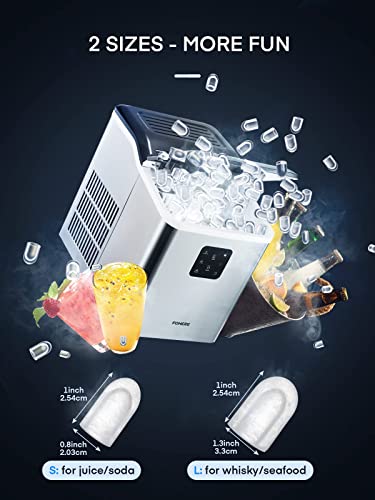 Ice Makers Countertop Stainless Steel, 28lbs in 24Hrs, 9 Cubes Ready in 6 Mins, Self-Clean Portable Ice Maker Machine, 2 Sizes of Bullet Ice for Home Office Bar Party, LED Display, FOHERE