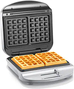 FOHERE Waffeleisen Belgisch 1000W, 2-Scheiben-Waffelautomat mit Bräunungsgradkontrolle, Antihaftplatten, Kontrollleuchten, Kabelaufbewahrung