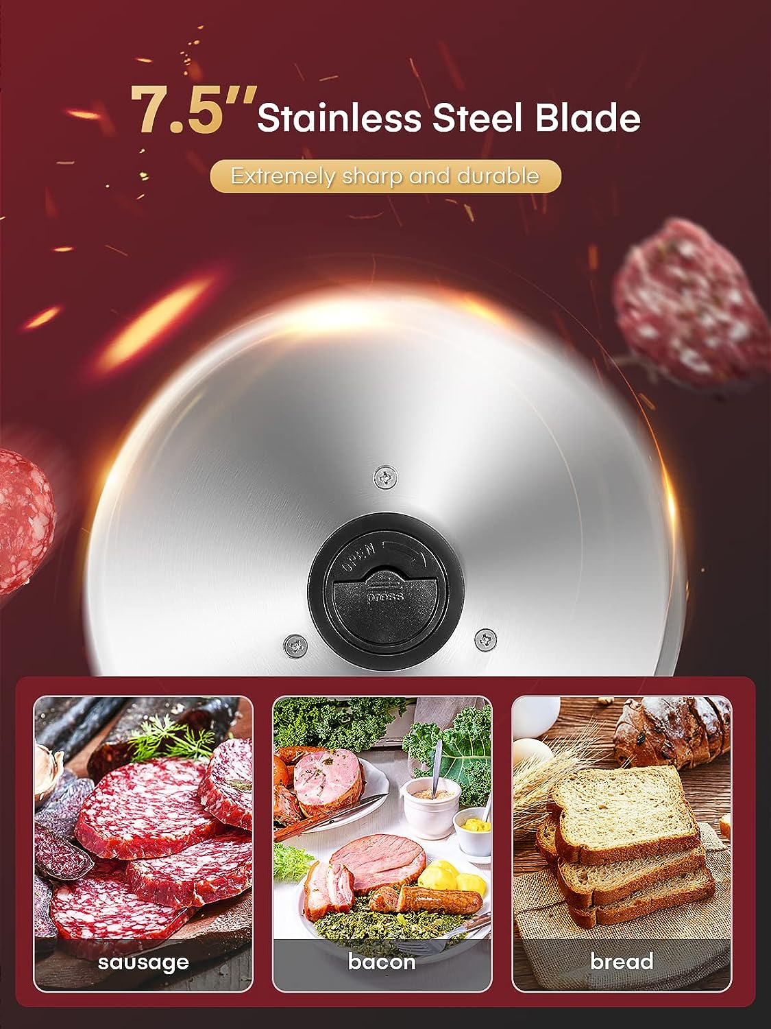 Meat Slicer 200 Watt for Home Use, Electric Food Slicer with “Two” Upgrade 7.5" Sharp Stainless Steel Blade(Serrated + Smooth) & 0-15mm Precise Thickness Cut Deli Food, Meat, Bread, Fruit, Vegetable