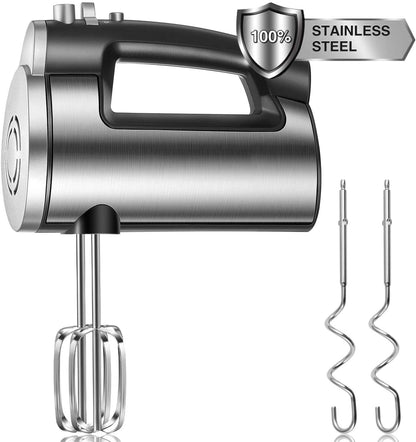 6-Gang-Handmixer mit Turbo-Boost, Küchen-Stabmixer zum Schlagen von Speisen, Eierschläger inklusive 3 Aufsätzen, Silber
