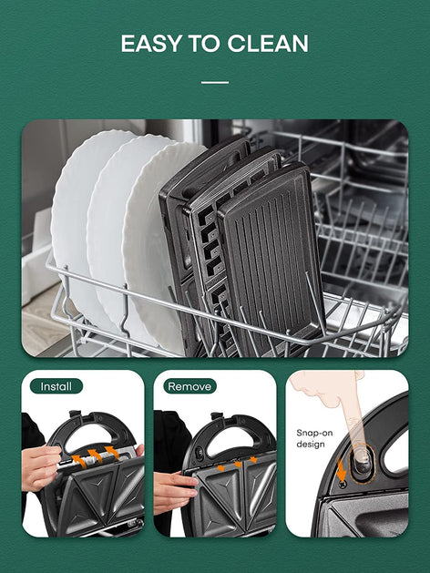 Fohere 3-in-1 Sandwich Maker, Waffle Maker, Sandwich Grill