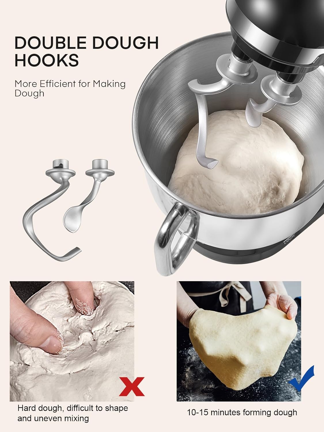 5.5QT Stand Mixer Electric with Double Dough Hook, Wire Whip & Beater, 6+ P Speed Tilt-Head Food Mixer, Pouring Shield for Home Cooking, Dishwasher Safe Stainless Steel Bowl with Handle, Black