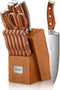 FOHERE Knife Block Set with Wooden Block 14 Piece High Carbon Stainless Steel Kitchen Knife Set