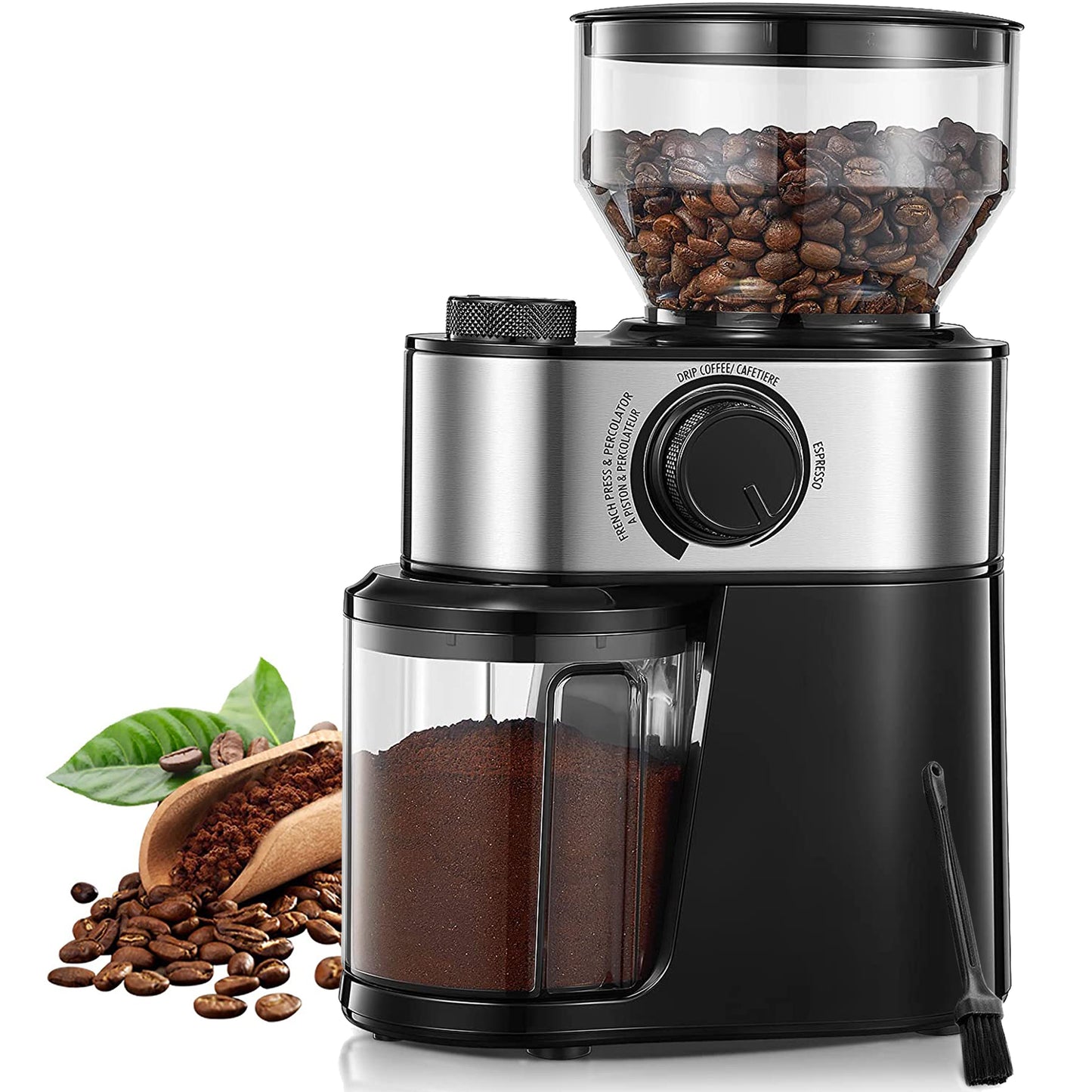 Electric Burr Coffee Grinder, Adjustable Burr Mill Coffee Bean Grinder with 18 Grind Settings,  FOHERE Burr Coffee Grinder for Drip, Percolator, French Press, Espresso and Turkish Electric Coffee Makers, 2-14 Cup, Black