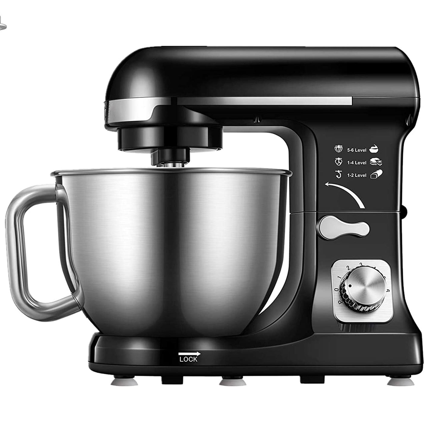 Küchenmaschine mit Doppelhaken, 6 Geschwindigkeiten, 5,5 l Edelstahlschüssel, Rührbesen und Schneebesen Schwarz
