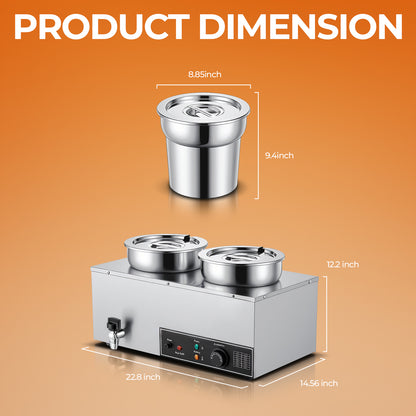 FOHERE 15QT Kommerzieller Suppenwärmer, Elektrischer Speisenwärmer mit digitaler Temperaturregelung (30-85°C), Anti-Trockenkochschutz und Reset-Taste, 1200W Edelstahl Bain Marie Topf für Restaurant, Buffet