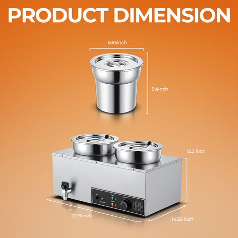 FOHERE 15QT Commercial Soup Warmer, Electric Food Warmer with Digital Temperature Control (86-185°F), Anti-Dry Burn and Reset Button, 1200W Stainless Steel Bain Marie Pot for Restaurant, Buffet