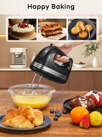 Handmixer mit Aufbewahrungsbox, 5 Geschwindigkeitsstufen und Turbo, FOHERE Elektrischer Eierschläger mit 6 Zubehörteilen