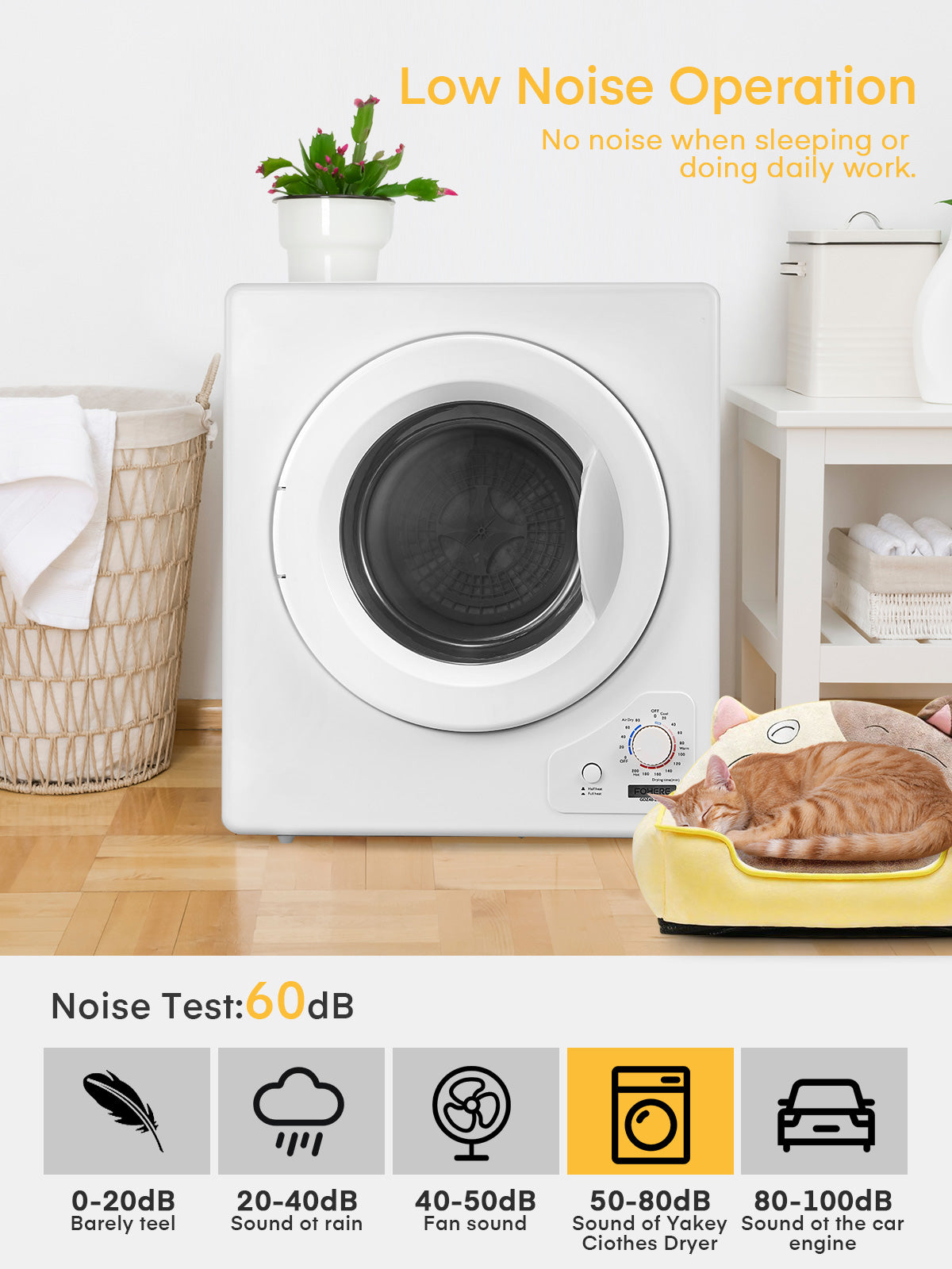 Wäschetrockner, 2,9 cu.ft FOHERE 1400W Abluft-Kondenstrockner, 5 Auto-Trockenprogramme, Weiß